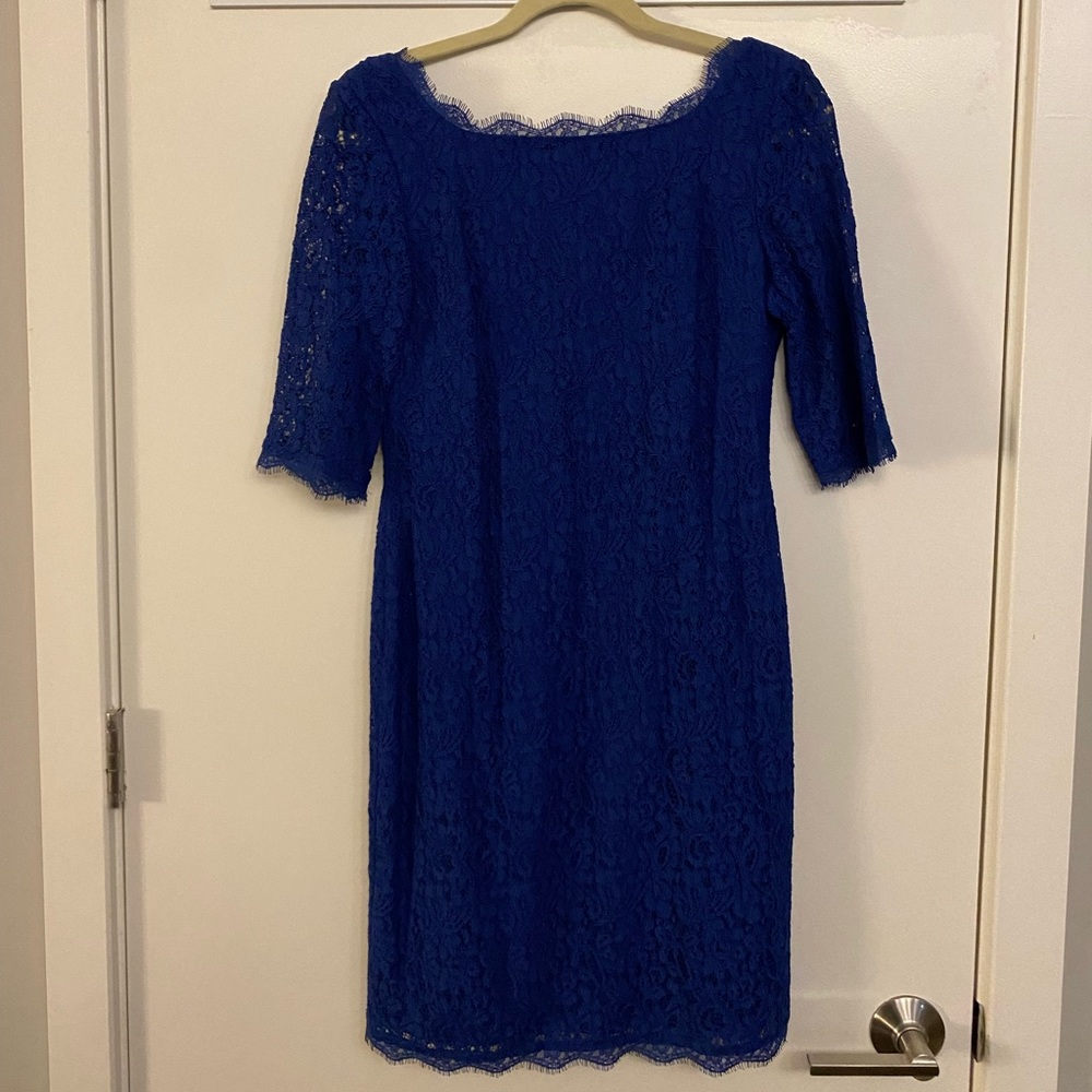 Blue lace dress with exposed zipper detail